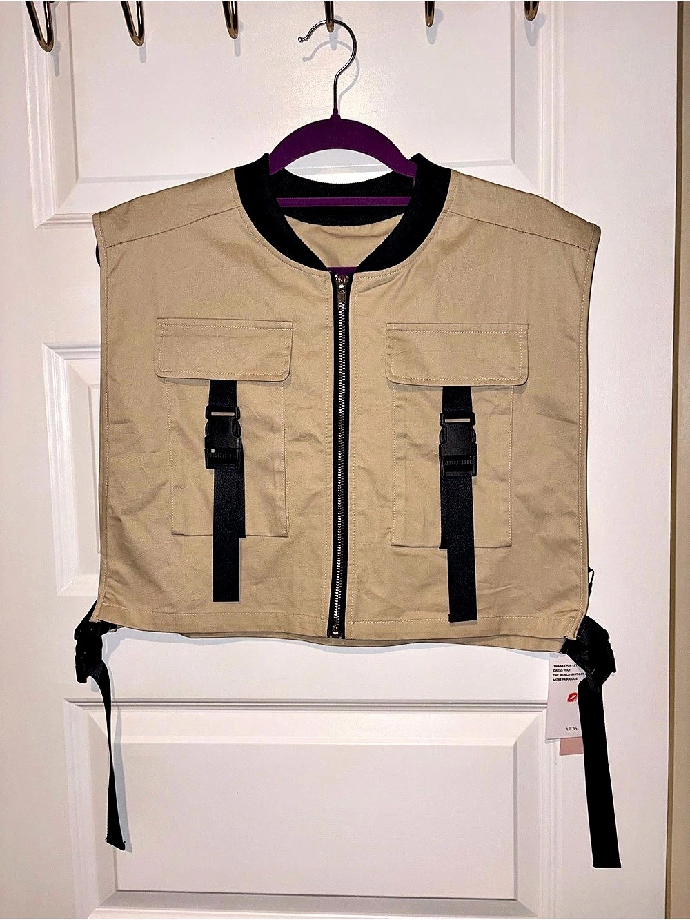 Micas Utility Vest in Beige & Black NWT